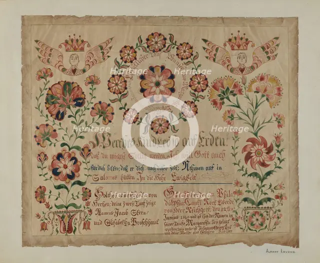 Pa. German Birth Certificate, c. 1940. Creator: Albert J. Levone.