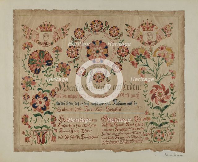 Pa. German Birth Certificate, c. 1940. Creator: Albert J. Levone.