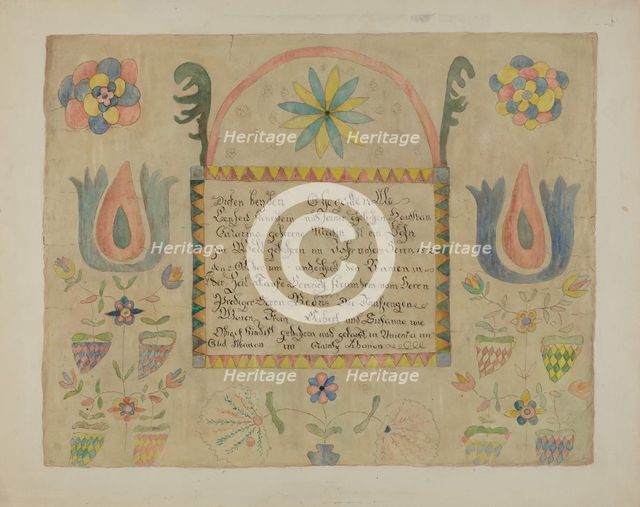 Pa. German Birth Certificate, c. 1940. Creator: Ethelbert Brown.