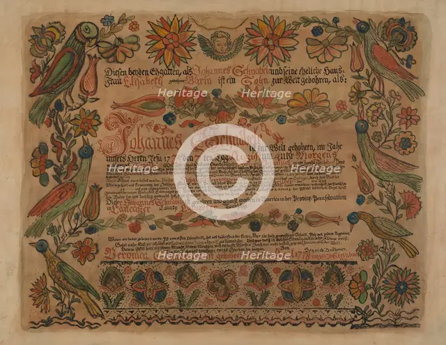 Pa. German Birth Certificate, c. 1936. Creator: Myra Newswanger.