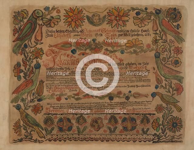 Pa. German Birth Certificate, c. 1936. Creator: Myra Newswanger.