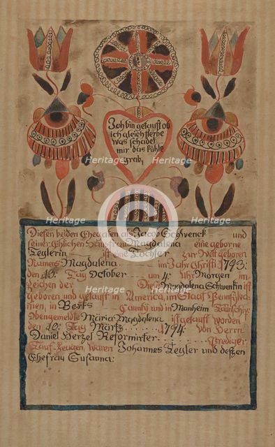Pa. German Birth Certificate, c. 1936. Creator: Albert J. Levone.
