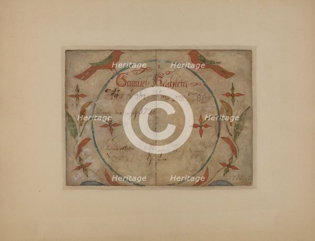 Pa. German Birth Certificate, c. 1936. Creator: Elmer G Anderson.