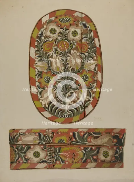 Pa. German Bride or Cap Box, c. 1937. Creator: Frances Lichten.