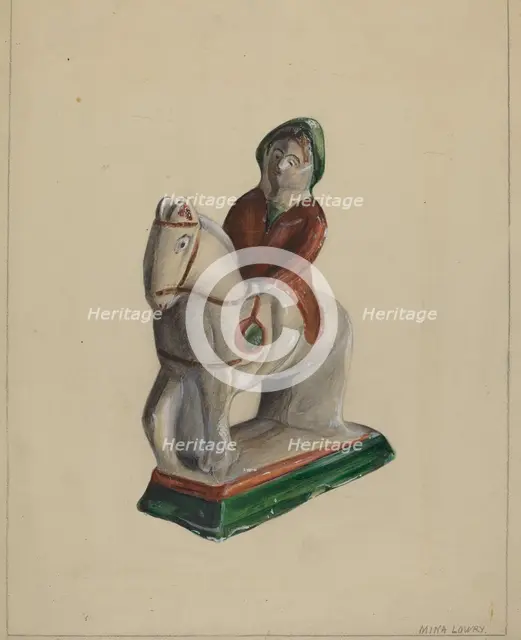 Pa. German Chalkware Woman on Horse, c. 1936. Creator: Mina Lowry.