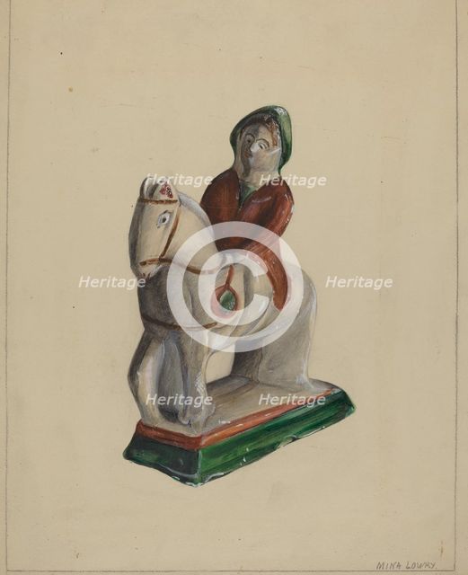 Pa. German Chalkware Woman on Horse, c. 1936. Creator: Mina Lowry.