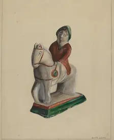 Pa. German Chalkware Woman on Horse, c. 1936. Creator: Mina Lowry