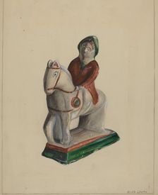 Pa. German Chalkware Woman on Horse, c. 1936. Creator: Mina Lowry