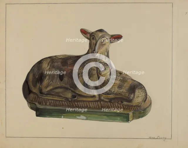 Pa. German Chalkware Lamb and Sheep, c. 1936. Creator: Mina Lowry.