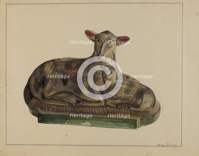 Pa. German Chalkware Lamb and Sheep, c. 1936. Creator: Mina Lowry.