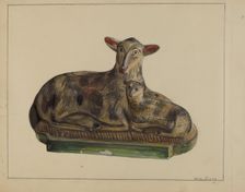 Pa. German Chalkware Lamb and Sheep, c. 1936. Creator: Mina Lowry