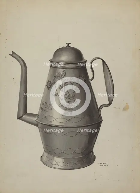 Pa. German Coffee Pot, c. 1936. Creator: Frances Lichten.