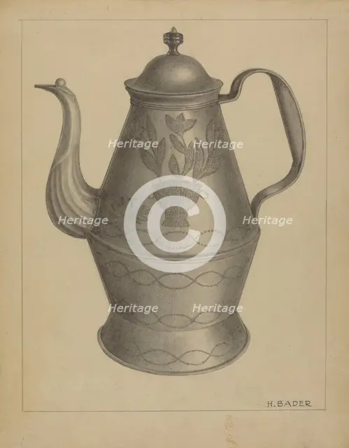 Pa. German Coffee Pot, c. 1936. Creator: Herman Bader.