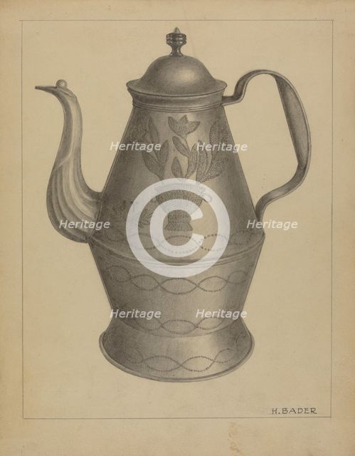Pa. German Coffee Pot, c. 1936. Creator: Herman Bader.