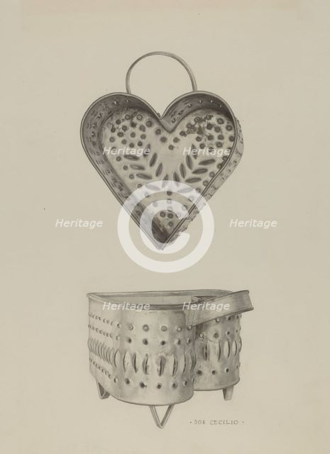 Pa. German Cottage Cheese Strainer, c. 1939. Creator: Don Cecilio.
