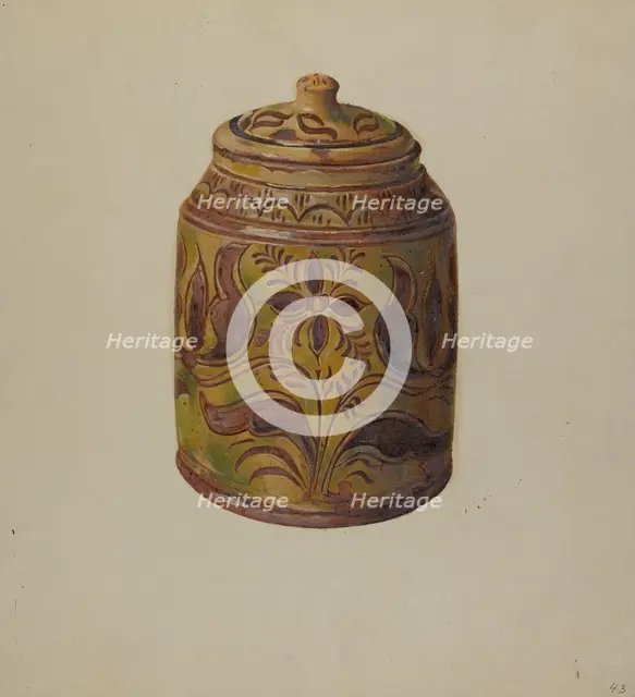 Pa. German Covered Jar, c. 1938. Creator: William L. Antrim.