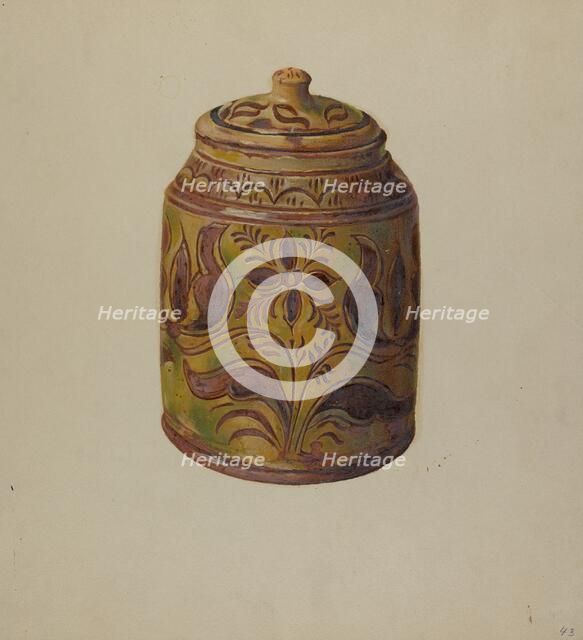 Pa. German Covered Jar, c. 1938. Creator: William L. Antrim.