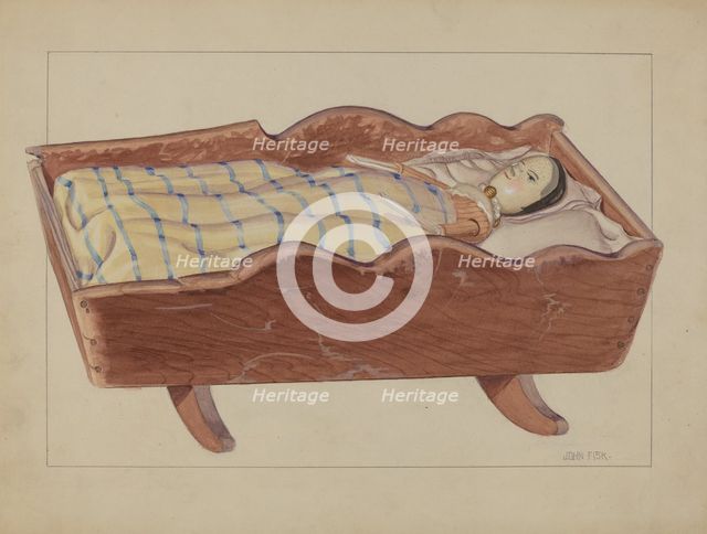 Pa. German Cradle with Doll & Coverlet, 1935/1942. Creator: John Fisk.