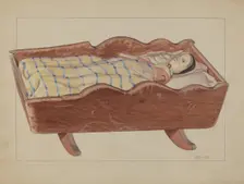 Pa. German Cradle with Doll & Coverlet, 1935/1942. Creator: John Fisk