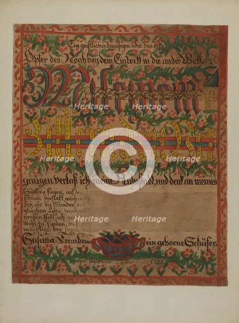 Pa. German Death Certificate, c. 1937. Creator: Albert J. Levone.
