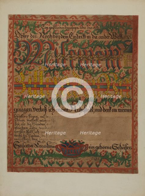 Pa. German Death Certificate, c. 1937. Creator: Albert J. Levone.