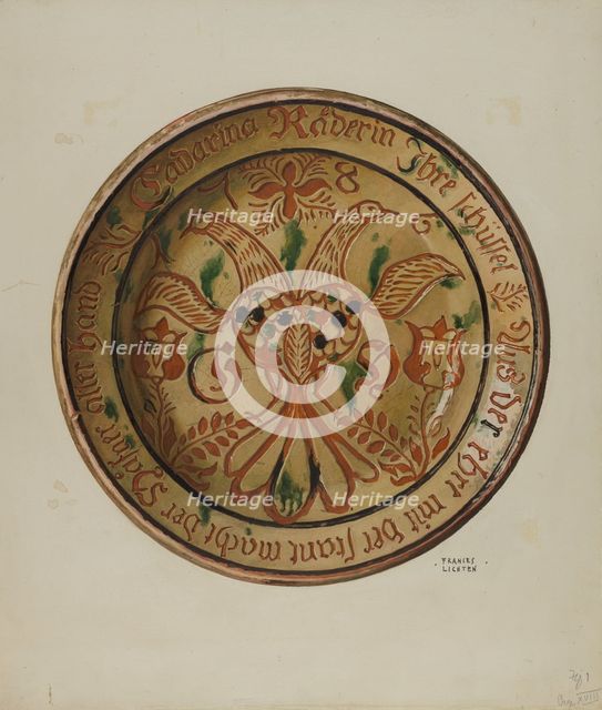 Pa. German Dish, c. 1937. Creator: Frances Lichten.