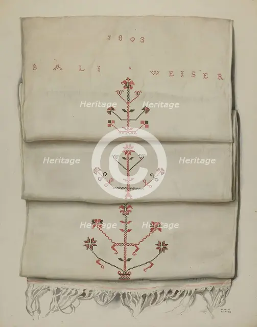 Pa. German Embroidered Towel, 1935/1942. Creator: Frances Lichten.