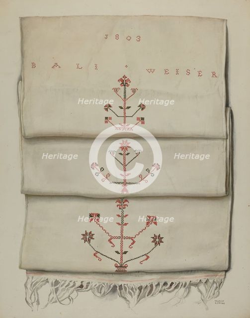 Pa. German Embroidered Towel, 1935/1942. Creator: Frances Lichten.