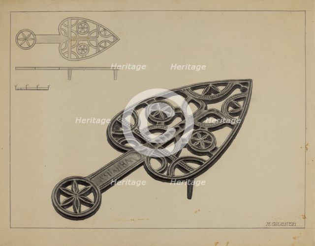 Pa. German Flat-iron Holder, c. 1936. Creator: Milton Grubstein.