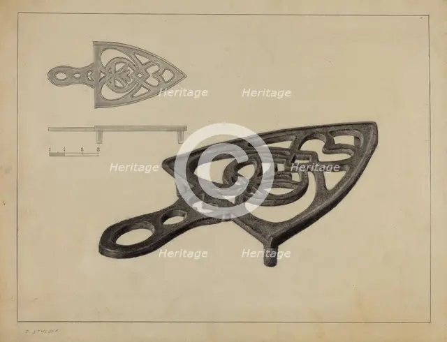 Pa. German Flat-iron Holder, c. 1938. Creator: Jack Staloff.