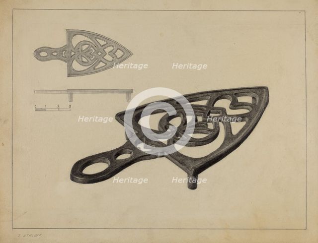 Pa. German Flat-iron Holder, c. 1938. Creator: Jack Staloff.