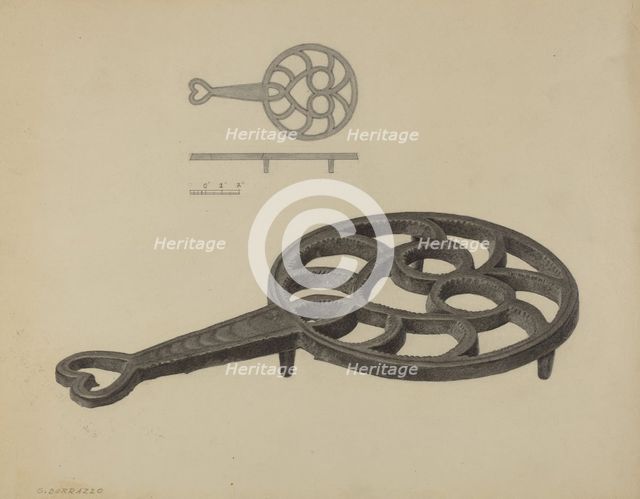 Pa. German Flatiron Holder, c. 1938. Creator: Salvatore Borrazzo.