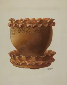 Pa. German Flower Pot and Saucer, c. 1941. Creator: Ethelbert Brown