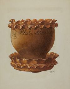 Pa. German Flower Pot and Saucer, c. 1941. Creator: Ethelbert Brown
