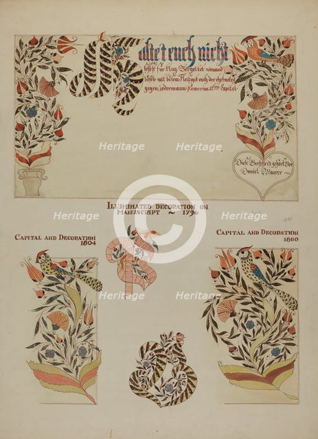 Pa. German Fractur Designs, c. 1937. Creator: Page Coffman.