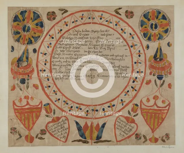 Pa. German Fraktur, 1935/1942. Creator: Albert J. Levone.