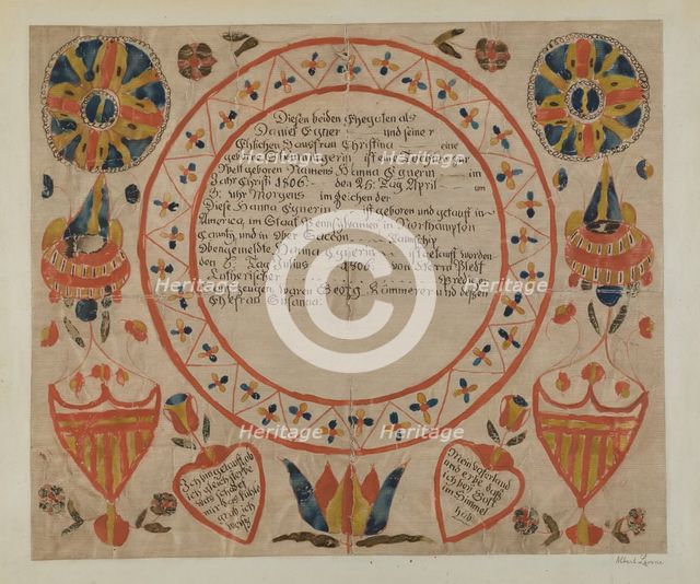 Pa. German Fraktur, 1935/1942. Creator: Albert J. Levone.