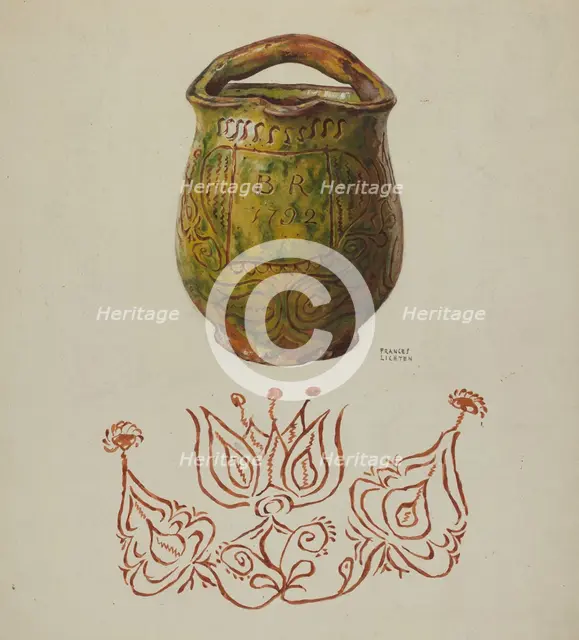 Pa. German Jug, c. 1937. Creator: Frances Lichten.