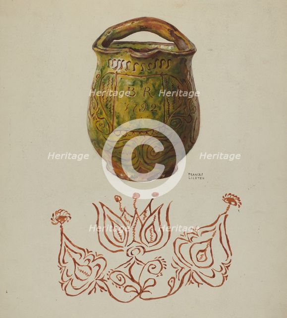 Pa. German Jug, c. 1937. Creator: Frances Lichten.
