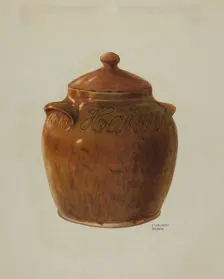 Pa. German Jar with Lid, c. 1941. Creator: Ethelbert Brown