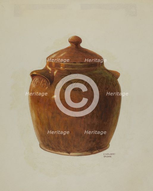 Pa. German Jar with Lid, c. 1941. Creator: Ethelbert Brown.
