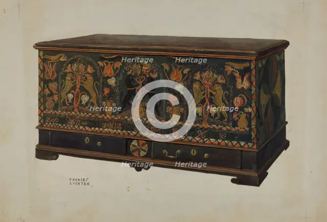 Pa. German Painted Chest, c. 1938. Creator: Frances Lichten.