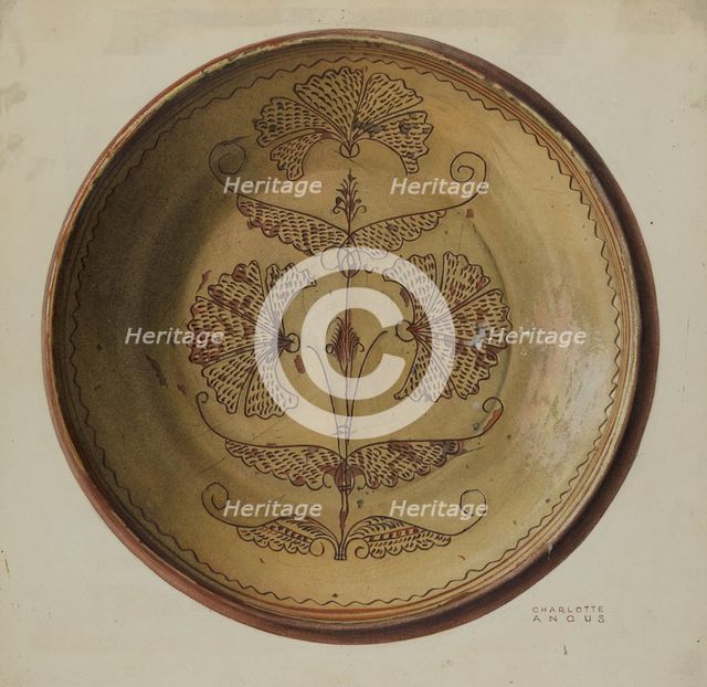 Pa. German Pie Dish, c. 1940. Creator: Charlotte Angus.