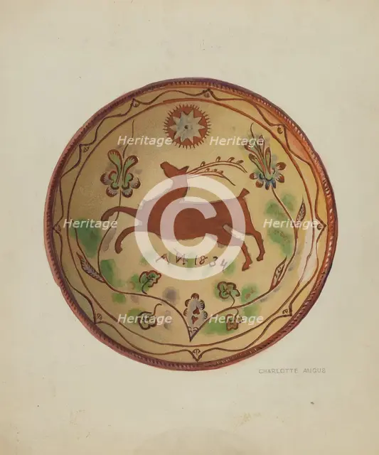 Pa. German Pie Plate, c. 1936. Creator: Charlotte Angus.