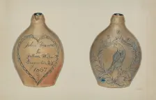 Pa. German Stoneware Flask, c. 1940. Creator: V. L. Vance
