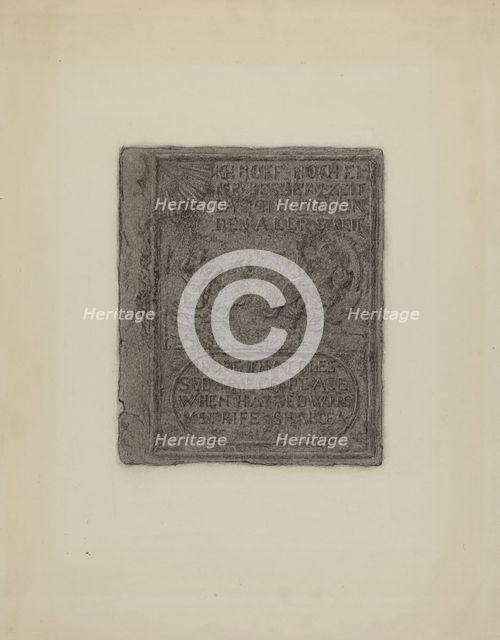 Pa. German Stove Plate, c. 1936. Creator: Elmer G Anderson.