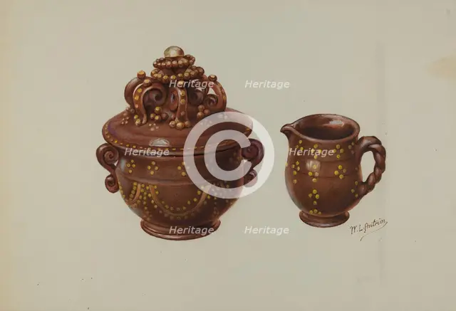Pa. German Sugar Bowl and Creamer, c. 1941. Creator: William L. Antrim.