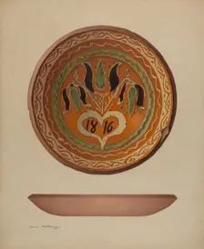Pa. German Scraffito Plate, c. 1941. Creator: Aaron Fastovsky