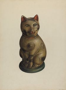 Pa. German Seated Chalkware Cat, 1935/1942. Creator: Mina Lowry
