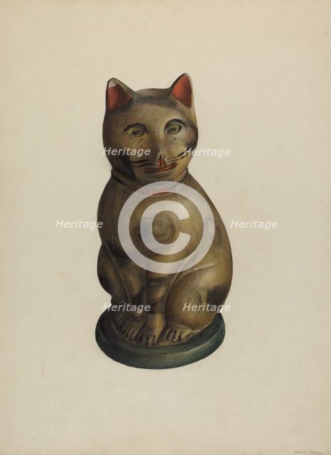 Pa. German Seated Chalkware Cat, 1935/1942. Creator: Mina Lowry.
